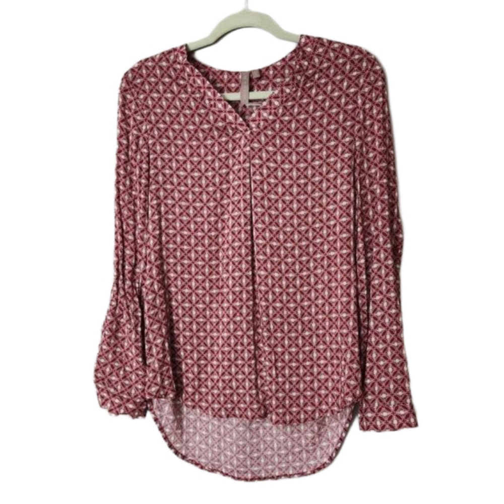 3/$25 Brina & Em red print long sleeve V neck blouse NWT size XS
